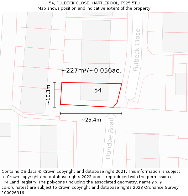 54, FULBECK CLOSE, HARTLEPOOL, TS25 5TU: Plot and title map