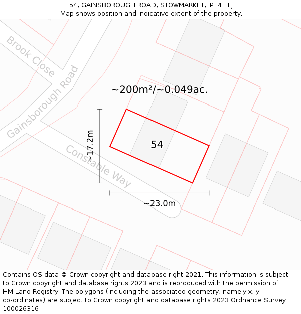 54, GAINSBOROUGH ROAD, STOWMARKET, IP14 1LJ: Plot and title map