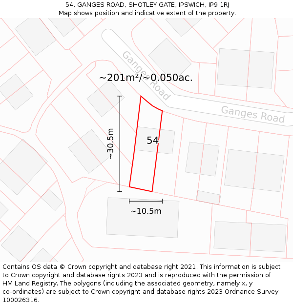 54, GANGES ROAD, SHOTLEY GATE, IPSWICH, IP9 1RJ: Plot and title map