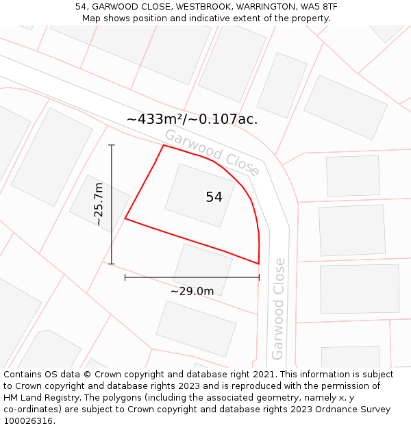 54, GARWOOD CLOSE, WESTBROOK, WARRINGTON, WA5 8TF: Plot and title map