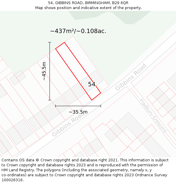 54, GIBBINS ROAD, BIRMINGHAM, B29 6QR: Plot and title map