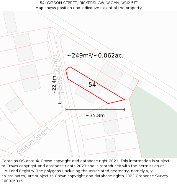 54, GIBSON STREET, BICKERSHAW, WIGAN, WN2 5TF: Plot and title map