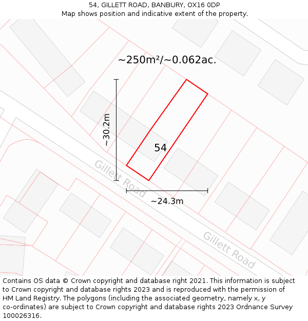 54, GILLETT ROAD, BANBURY, OX16 0DP: Plot and title map