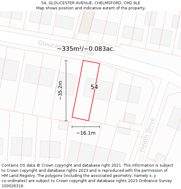 54, GLOUCESTER AVENUE, CHELMSFORD, CM2 9LE: Plot and title map