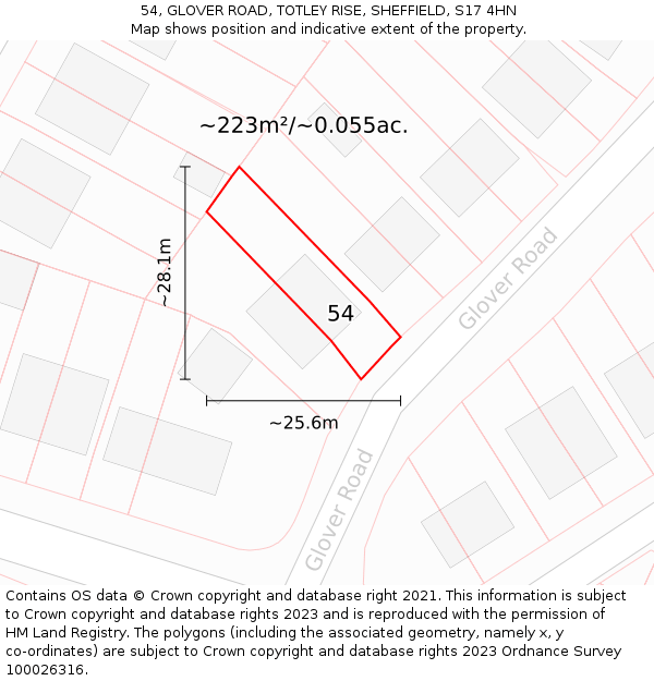 54, GLOVER ROAD, TOTLEY RISE, SHEFFIELD, S17 4HN: Plot and title map