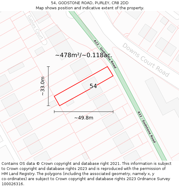 54, GODSTONE ROAD, PURLEY, CR8 2DD: Plot and title map