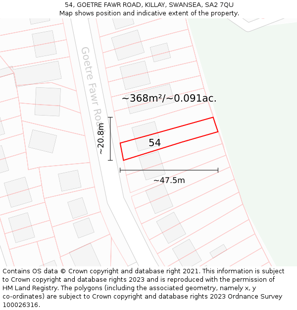 54, GOETRE FAWR ROAD, KILLAY, SWANSEA, SA2 7QU: Plot and title map