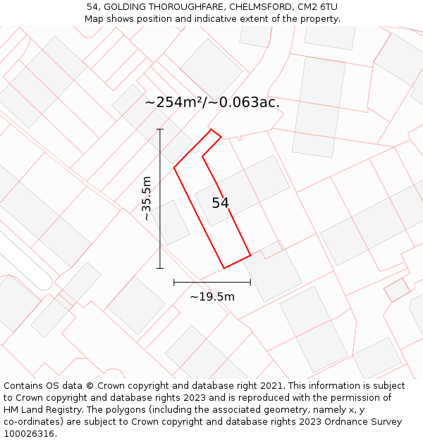 54, GOLDING THOROUGHFARE, CHELMSFORD, CM2 6TU: Plot and title map