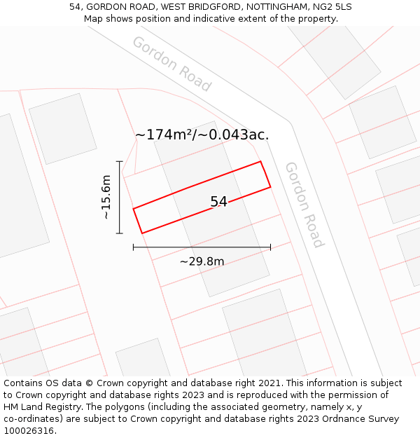 54, GORDON ROAD, WEST BRIDGFORD, NOTTINGHAM, NG2 5LS: Plot and title map