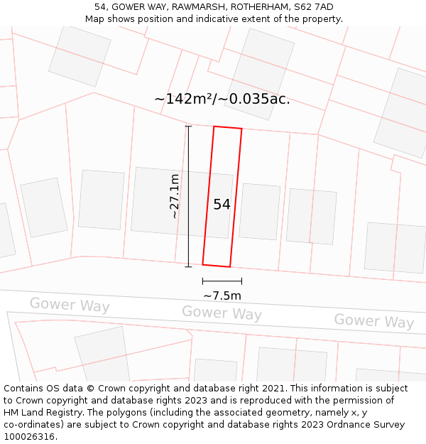 54, GOWER WAY, RAWMARSH, ROTHERHAM, S62 7AD: Plot and title map
