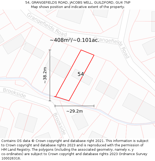 54, GRANGEFIELDS ROAD, JACOBS WELL, GUILDFORD, GU4 7NP: Plot and title map