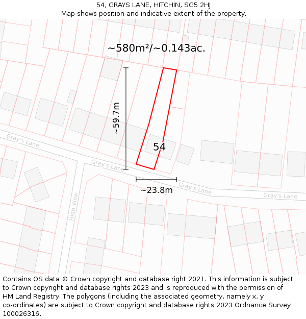 54, GRAYS LANE, HITCHIN, SG5 2HJ: Plot and title map