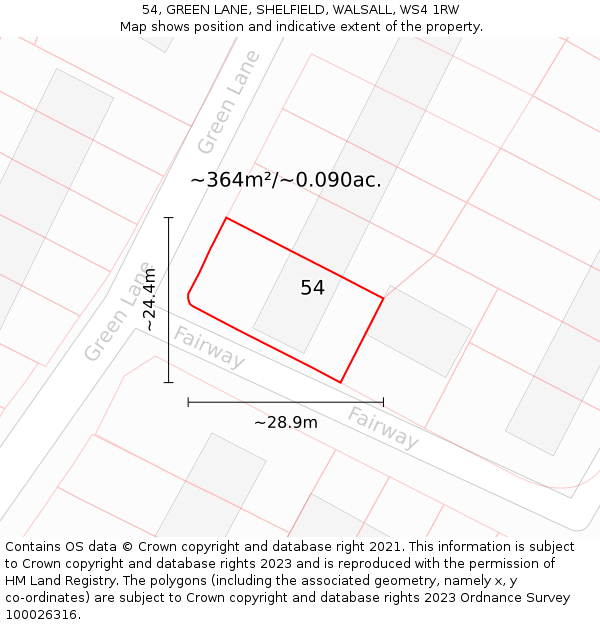 54, GREEN LANE, SHELFIELD, WALSALL, WS4 1RW: Plot and title map