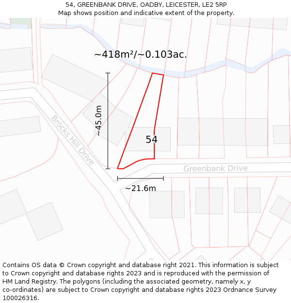 54, GREENBANK DRIVE, OADBY, LEICESTER, LE2 5RP: Plot and title map