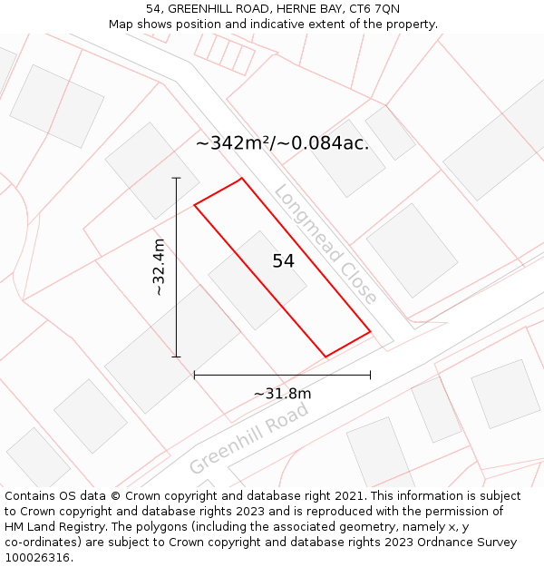 54, GREENHILL ROAD, HERNE BAY, CT6 7QN: Plot and title map