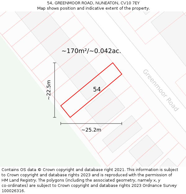 54, GREENMOOR ROAD, NUNEATON, CV10 7EY: Plot and title map