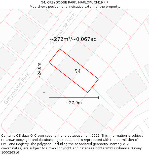 54, GREYGOOSE PARK, HARLOW, CM19 4JP: Plot and title map