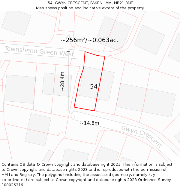 54, GWYN CRESCENT, FAKENHAM, NR21 8NE: Plot and title map