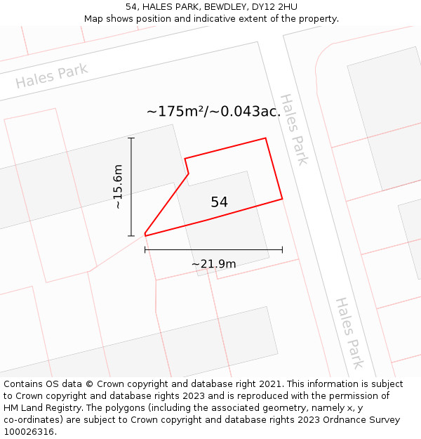 54, HALES PARK, BEWDLEY, DY12 2HU: Plot and title map