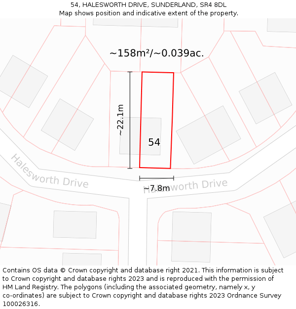 54, HALESWORTH DRIVE, SUNDERLAND, SR4 8DL: Plot and title map