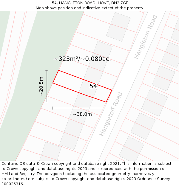 54, HANGLETON ROAD, HOVE, BN3 7GF: Plot and title map