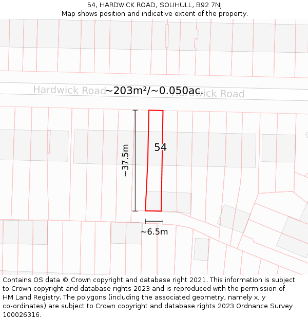 54, HARDWICK ROAD, SOLIHULL, B92 7NJ: Plot and title map