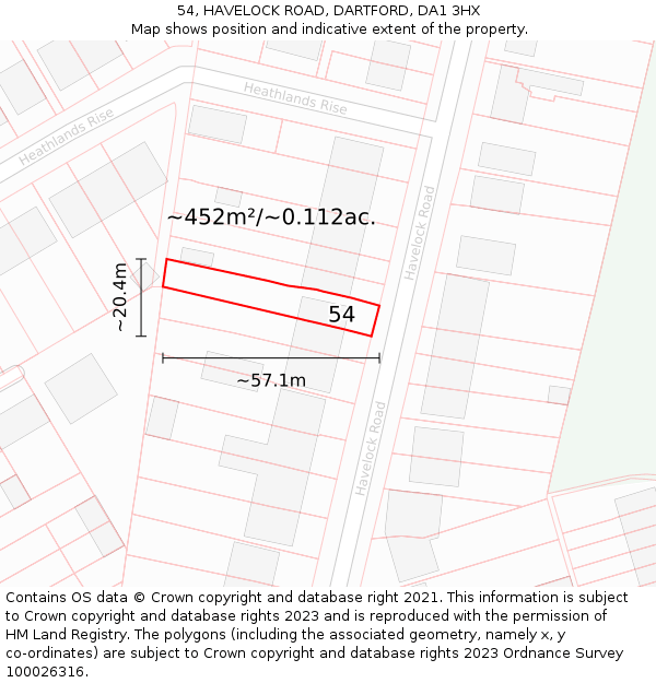 54, HAVELOCK ROAD, DARTFORD, DA1 3HX: Plot and title map