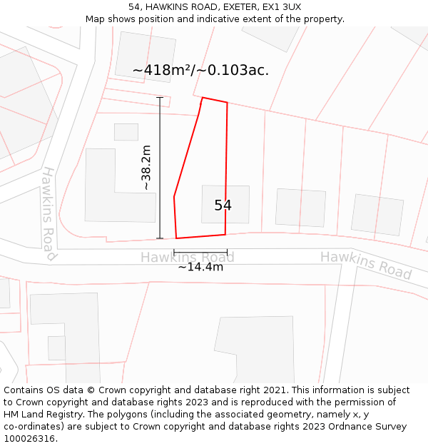 54, HAWKINS ROAD, EXETER, EX1 3UX: Plot and title map