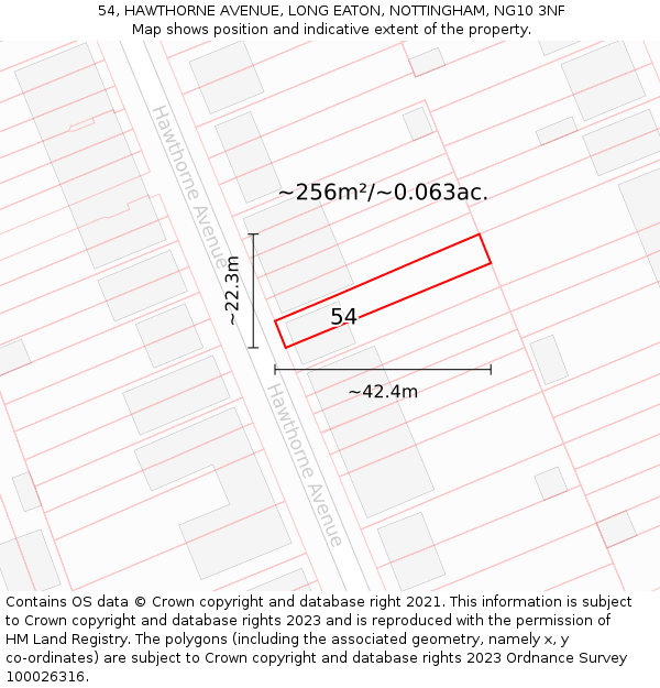 54, HAWTHORNE AVENUE, LONG EATON, NOTTINGHAM, NG10 3NF: Plot and title map