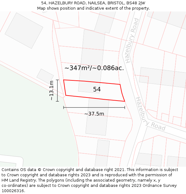 54, HAZELBURY ROAD, NAILSEA, BRISTOL, BS48 2JW: Plot and title map