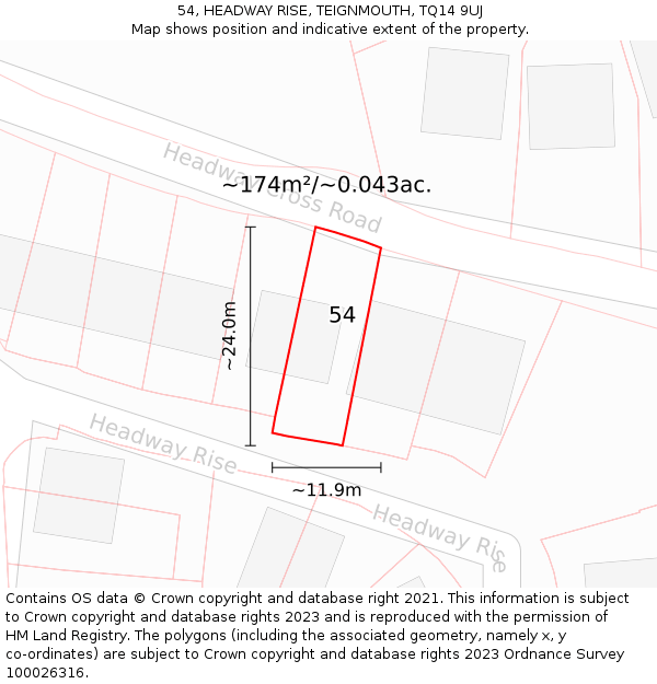 54, HEADWAY RISE, TEIGNMOUTH, TQ14 9UJ: Plot and title map