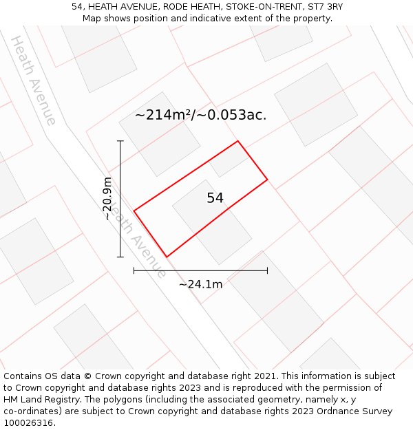 54, HEATH AVENUE, RODE HEATH, STOKE-ON-TRENT, ST7 3RY: Plot and title map