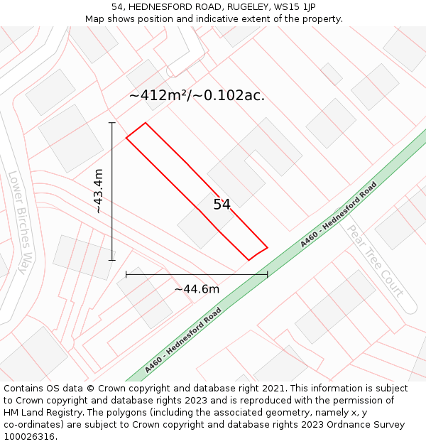 54, HEDNESFORD ROAD, RUGELEY, WS15 1JP: Plot and title map