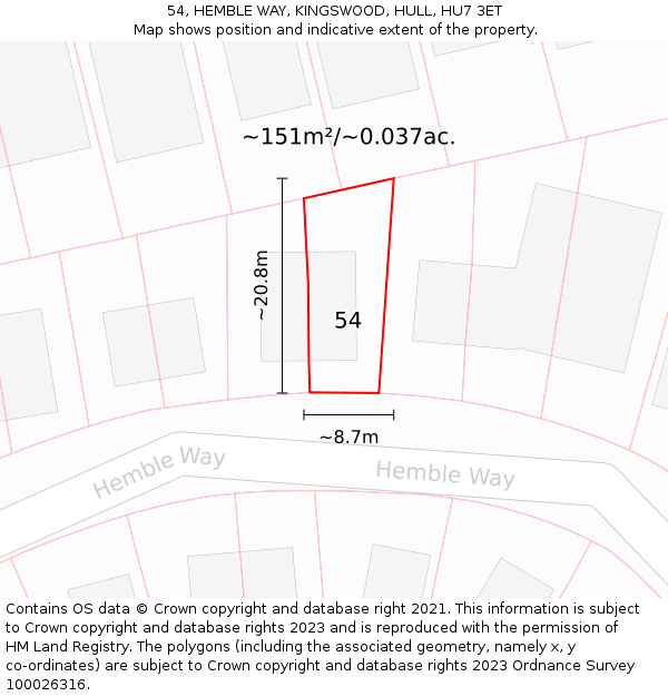 54, HEMBLE WAY, KINGSWOOD, HULL, HU7 3ET: Plot and title map