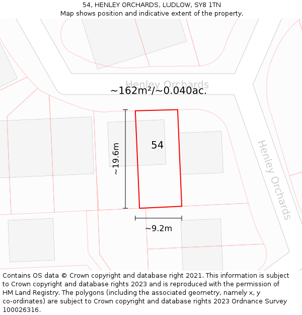 54, HENLEY ORCHARDS, LUDLOW, SY8 1TN: Plot and title map