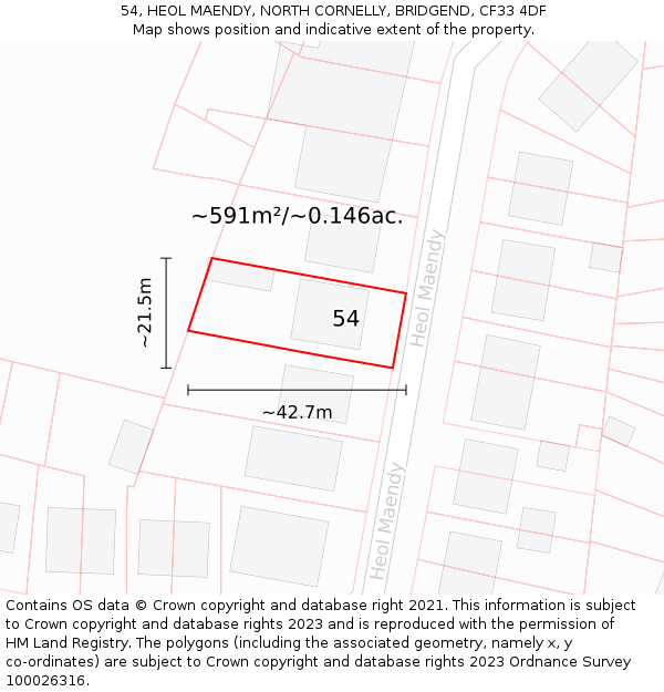 54, HEOL MAENDY, NORTH CORNELLY, BRIDGEND, CF33 4DF: Plot and title map