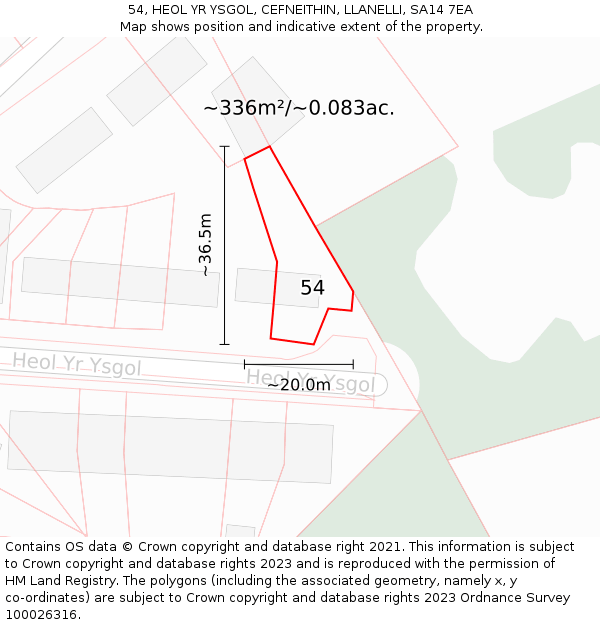 54, HEOL YR YSGOL, CEFNEITHIN, LLANELLI, SA14 7EA: Plot and title map