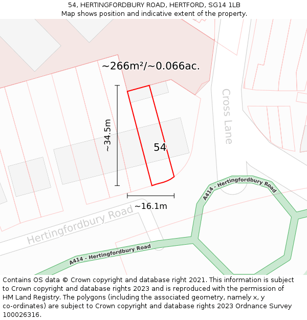 54, HERTINGFORDBURY ROAD, HERTFORD, SG14 1LB: Plot and title map