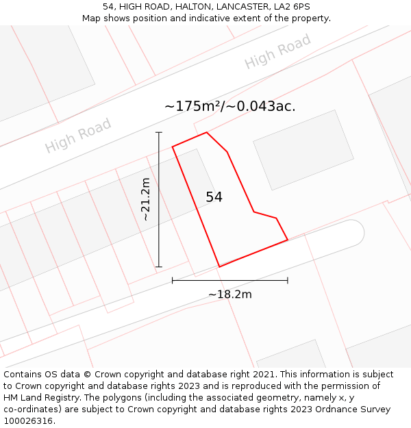 54, HIGH ROAD, HALTON, LANCASTER, LA2 6PS: Plot and title map