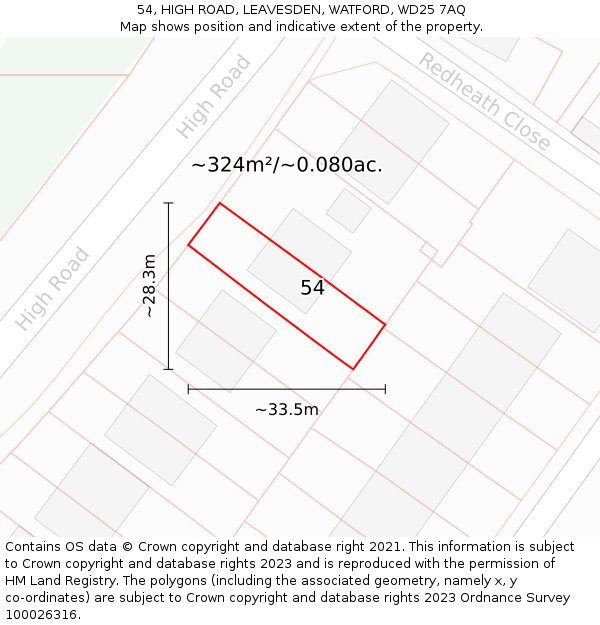 54, HIGH ROAD, LEAVESDEN, WATFORD, WD25 7AQ: Plot and title map