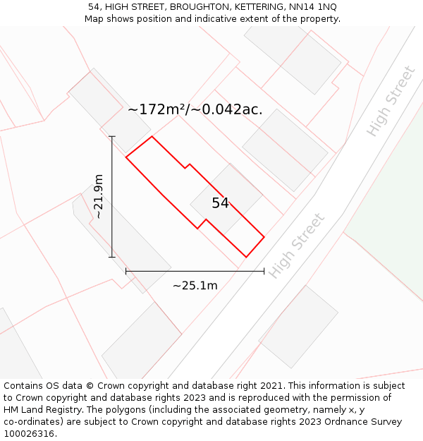 54, HIGH STREET, BROUGHTON, KETTERING, NN14 1NQ: Plot and title map