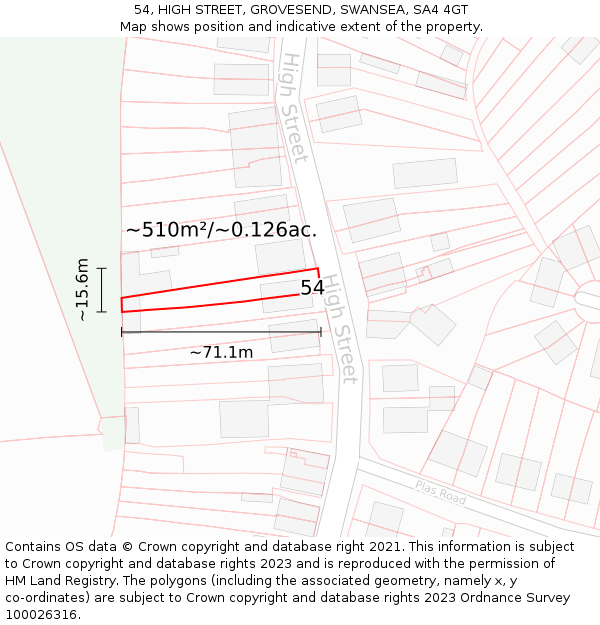 54, HIGH STREET, GROVESEND, SWANSEA, SA4 4GT: Plot and title map