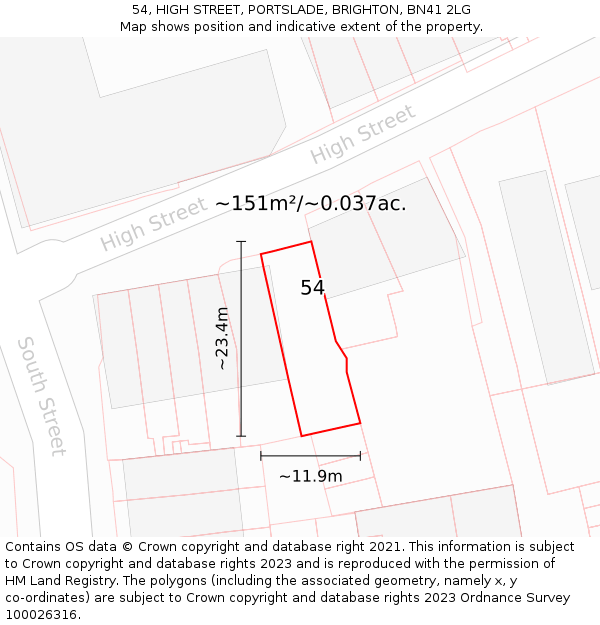 54, HIGH STREET, PORTSLADE, BRIGHTON, BN41 2LG: Plot and title map