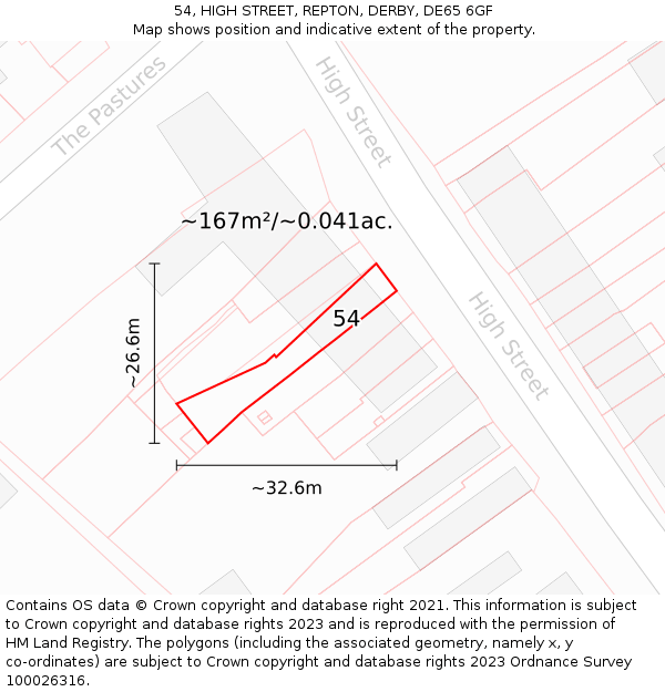 54, HIGH STREET, REPTON, DERBY, DE65 6GF: Plot and title map