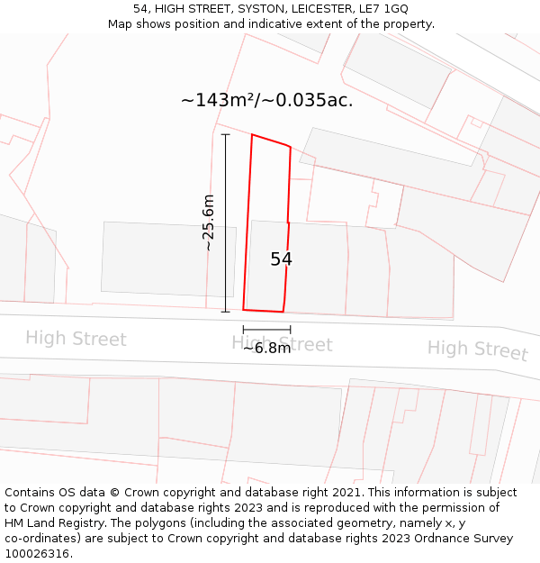 54, HIGH STREET, SYSTON, LEICESTER, LE7 1GQ: Plot and title map