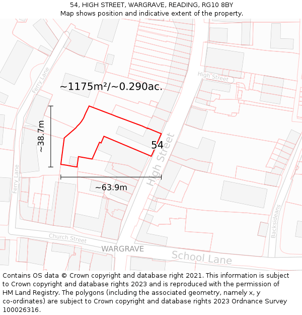 54, HIGH STREET, WARGRAVE, READING, RG10 8BY: Plot and title map