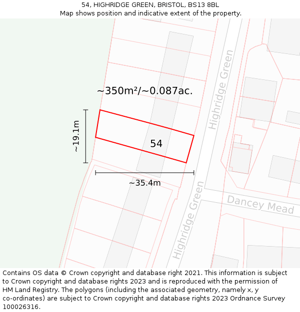 54, HIGHRIDGE GREEN, BRISTOL, BS13 8BL: Plot and title map