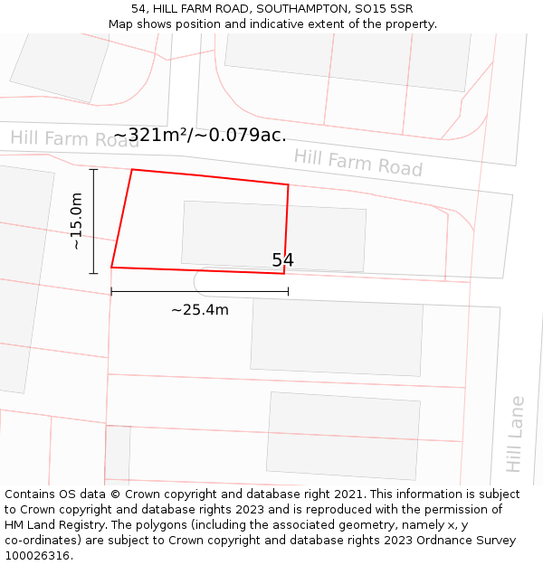 54, HILL FARM ROAD, SOUTHAMPTON, SO15 5SR: Plot and title map