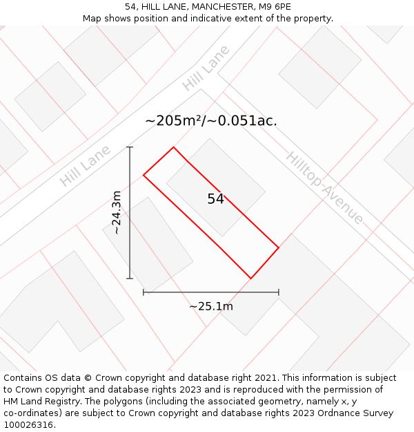 54, HILL LANE, MANCHESTER, M9 6PE: Plot and title map