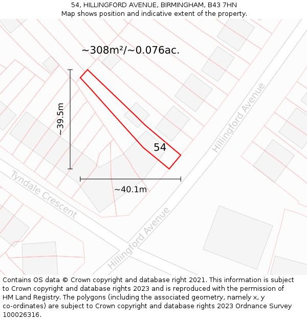 54, HILLINGFORD AVENUE, BIRMINGHAM, B43 7HN: Plot and title map